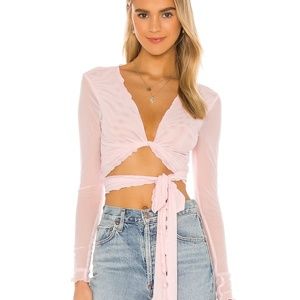 NWT Lovers + Friends Ballet Pink Mesh Tie Front Crop Top